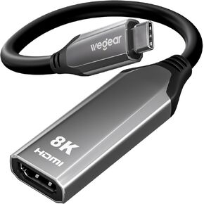 محول USB C إلى HDMI 8K@60 هرتز، محول من النوع C إلى HDMI 4K@144 هرتز [متوافق مع Thunderbolt 3/4] - يدعم 48 جيجابت في الثانية، HDR10، Dolby Vision، محول HDMI لهاتف iPhone 16/15، S23، أجهزة الكمبيوتر المحمولة، الأجهزة اللوحية