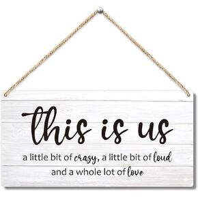 This is Us Crazy Loud Love Rustic Wooden Hanging Sign Decor, Front Door Wall Decor Sign Wood Plaque for Farmhouse Home Office Living Room Porch Entryway, Hanging Wall Art Gift (1 pack)-02