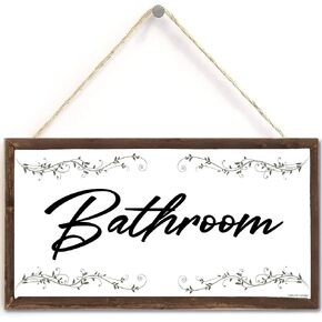 TOMATO FANQIE Bathroom Sign in Black 10 inch by 5 inch Hanging Wall Art,Cool Decorative Wood Sign Home or Office Bathroom Door Decor US-G114