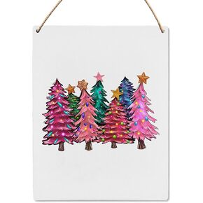 UYIKG Red and Green Christmas Trees Wall Decorations Wooden Signs for Home Porch Door Bedroom 8x10 Inch