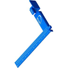 Kiwi Vision® Morgan™ Square Blue 8-inch: Single Motion Measuring & Marking, Centerline Mark, Tongue is 1 1/2, Pencil Holder, 1 1/2 Mark for Openings, Imperial and Metrics, Standard Tape Measure Mount