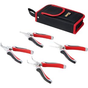 4-Piece Snap Ring Pliers Set – Precision 7-Inch Circlip Pliers with Straight & Bent Tips (Internal & External), Heavy Duty with Carry Pouch
