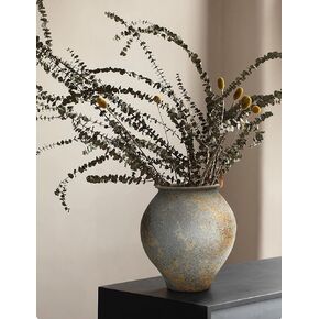 GeLive Grey Distressed Ceramic Vase Handmade Rustic Vase, Large Farmhouse Jar Vase, Wabi Sabi Pottery Vase, Retro Big Vase Waterproof Vase for Home Decor
