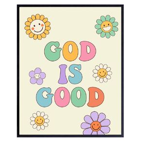 Vintage Retro Christian Art - God Is Good Unique Wall Art, 70s Wall Decor - Maximalist Decor- CUTE TRENDY Wall Decor Aesthetic - Preppy Religious Decor for Christian Teen Girls Room - Christian Gifts