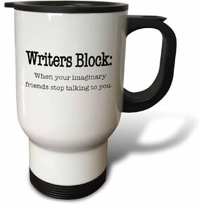 3dRose "Writers Block When Your Imaginary Friends Stop Talking to You" Travel Mug, 14-Ounce
