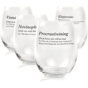 تعريفات قاموس مضحكة لزجاج النبيذ Stemless - مجموعة من 4 قطع