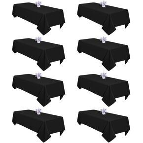 8 Pack Black Tablecloths 60x102 Inch Table Cloths for 6 Foot Rectangle Tables, Wrinkle Resistant Washable Rectangular Fabric Table Cover for Dining Wedding Banquet Camping Party