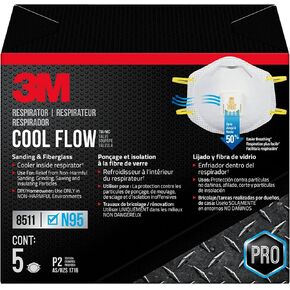 3M N95 Respirator 8511, 5 Pack, NIOSH-APPROVED N95, Features 3M COOL FLOW Exhalation Valve, Relief From Dusts & Certain Particles During Sanding, Pollen, Mold Spores, Dust Particles (8511HB2-C-PS)