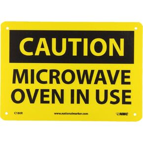 NMC C180R OSHA Sign, Legend "CAUTION - MICROWAVE OVEN IN USE", 10" Length x 7" Height, Rigid Plastic, Black on Yellow