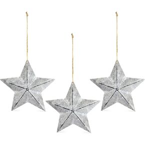 AuldHome Galvanized Star Ornaments (3-Pack, 7.5 Inch); Rustic Christmas Ornaments for Large Christmas Trees and Wreaths, Large 7.5 Inch Diameter
