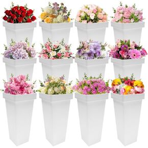 homegroove 12 Pcs Plastic Flower Buckets, 13.4 Inch Square Floral Bucket for Flower Display Stand, Tall Vase Flower Buckets for Cut Flowers Indoor Outdoor Home Wedding Bar Supplies