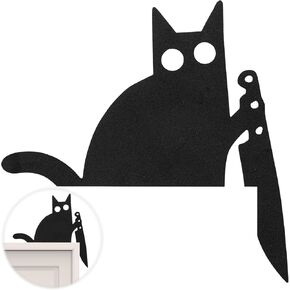 Black Cat Christmas Decorations, Christmas Door Topper, Metal Cat Door Frame Corner Decor, Black Cat Kitty Decor Outdoor Porch Garden Wall Window Sill Scary Decor (B)
