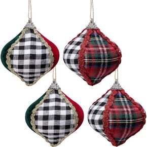 12 Pcs Christmas Buffalo Plaid Ball Ornament for Tree- 2" Fabric Wrapped Plaid Hanging Ball Ornaments- Rustic Spliced Tartan Ball Tree Decoration for Xmas Party Home Decor