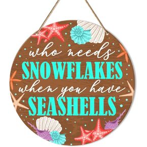 ZODGMED عيد الميلاد الجدار شنقا علامة، الشاطئ ديكور عيد الميلاد للمنزل غرفة المعيشة عطلة معلقة علامة عيد الميلاد ديكورات الجدار الساحلية، الذي يحتاج إلى رقاقات الثلج عندما يكون لديك الصدف in Kuwait