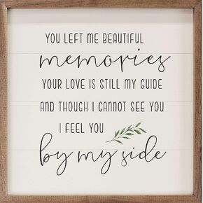 Kendrick Home Bereavement Gifts - You Left Me Beautiful Memories Greenery White Hardwood Remembrance Gift for Loss of Loved One, Unique Memorial Decor, Sympathy Presents for Friends, 4" x 4"