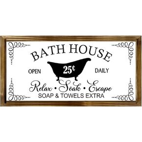 Rustic Bathroom Hanging Mural Wooden Framed Plaque Black Words Funny Pictures Farmhouse Decorative Signs For Bathroom Decor 8x14 inches