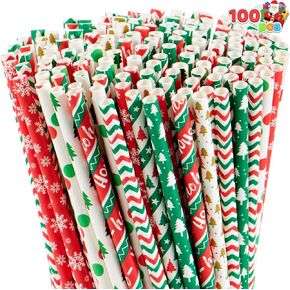 JOYIN 200 Pcs Colorful Disposable Drinking Paper Straws for Christmas Party Supplies, Desserts, and Holiday Party Decorations