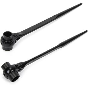 2 Pieces 19mm×22mm(3/4"×7/8") Reversible Ratcheting Wrench,Scaffold Ratchet,Scaffolding Tools,12 Point Double Ended Socket Ratcheting Podger Scaffold Spud Wrench（Black）