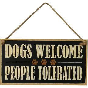 VORCOOL Dogs Welcome People Tolerated Wood Sign Farm Decorative Plaque Hanging Board