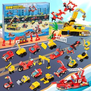 Christmas Advent Calendar 2024, Kids 24 Days Countdown Different Construction Vehicles Fire Truck Building Blocks，12 In 1 Building Blocks Toys Advent Calendar for Boys Girls Toddlers Teen