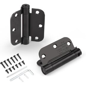 KNOBWELL 3 Pack Self Closing Door Hinge 3.5 Inch, Black Door Hinges with Adjustable Tension for Interior/Exterior Doors, 5/8" Radius Corners