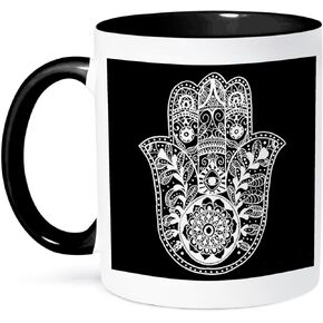 3dRose Black And White Hamsa Mug, 11 oz