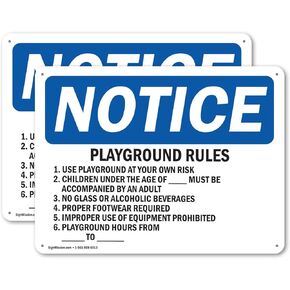 (عبوتان) قواعد الملعب 1. استخدم الملعب في لافتة إشعار OSHA الخاصة بك مقاس 18 بوصة × 12 بوصة لافتات معدنية من الألومنيوم مقاومة للصدأ للاستخدام الداخلي/الخارجي في مكان العمل وورشة العمل وموقع البناء، صُنعت في الولايات المتحدة الأمريكية