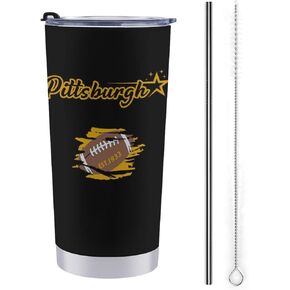 Football Tumblers Cup Vacuum Insulated Stainless Steel Thermos with Flip Lid and Straws Gifts for Fans 590ml
