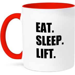 3dRose Eat Sleep Weightlifting-Weight Lifting Fitness Body Building Two Tone Mug, 11 oz, Red
