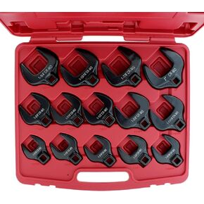 ABN Crows Foot Wrench Set with Extension Bars - 14pc Standard SAE Tight Clearance Brake Line Wrench Set - Offset Open End Wrenches for Hard to Reach Jobs