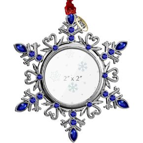 2024 Snowflake Picture Frame Christmas Ornaments 2" Metal Hanging Pendant for Tree Small Decorative Keepsake, Display Photo for Baby and Pet (Silver)