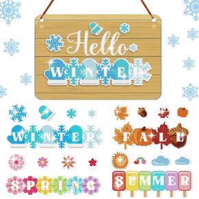 MiniInflat 1 Set Seasonal Diamond Art Hanging Hello Sign with 1 Board 20 Interchangeable Seasonal Decor 1 Tool Bag 1 Bag Diamond 1 Metal Chain Farmhouse Table Centerpiece Decoration for Door Painting
