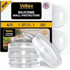 Vellax Wall Protectors - 4 Pcs of Clear Rubber Knob, Self Adhesive, Guard Door Bumper Reusable Solution for Stopping Damage & Noise from Doors in Your Home or Office, Durable, Shock Absorbent Discreet