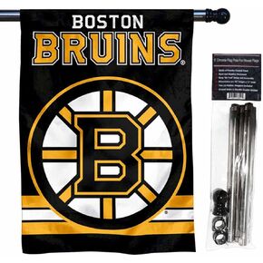 WinCraft Bruins Banner House Flag and 5 Foot Flagpole Set