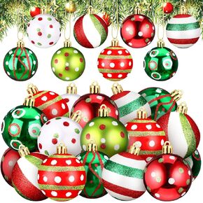 24 Pcs Christmas Ball Ornaments 1.97 Inches Glittering Plastic Hanging Decorations Elf Balls Swirl Candy Cane and Peppermint Hanging Ball Decor for Christmas Tree Ornaments