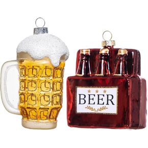 Blown Glass Prosecco Wine Bottle Ornament and Wine Glass Ornament for Christmas Tree