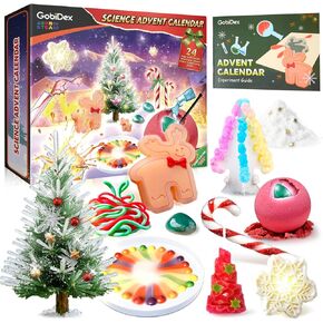 GobiDex Science Advent Calendar 2024 Kids, with 24-Day Countdown Science Kits, Science Toys for Boys and Girls Age 8+, Including Reindeer Modeling Experiments, Crystal Christmas Tree
