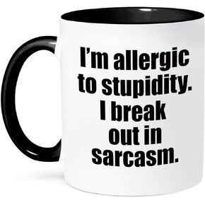 3dRose I'm Allergic to Stupidity I Break Out in Sarcasm Two Tone Mug, 11 oz, Black
