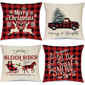 Hlonon Christmas Pillow Covers 18 x 18 Inches Set of 4 - Xmas Series Cushion Cover Case Pillow Custom Zippered Square Pillowcase