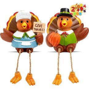JOYIN 2 PCS Thanksgiving Turkey Tabletop Centerpiece Decor, Resin Turkey Figurines, Turkey Decoration for Autumn Decor, Thanksgiving Fall Harvest Home Decorations, Indoor Kitchen Decor, Party Supplies