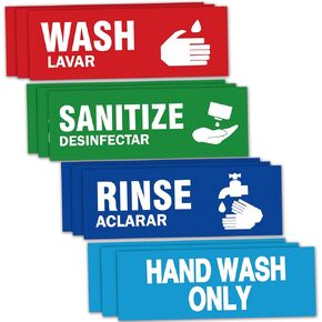 12 Pack Wash Rinse Sanitize Sink Labels, Hand Wash Only Sign, 3 Compartment Sink Stickers, sink waterproof sticker for Wash Station, Commercial Kitchens, Restaurant, Food Trucks, Busing Stations, Dishwashing. (3 Sets: 6 x 2 in)