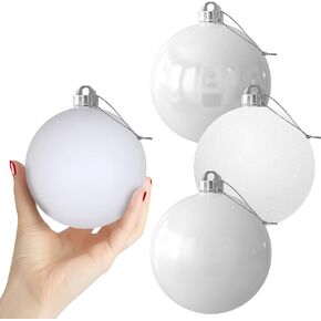 White 4.0" Large Christmas Balls - Christmas Tree Decoration Ornaments Shatterproof Hanging Balls for Birthday Halloween Holiday Wedding Decorations Set of 4pcs