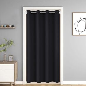 Door Curtain for Doorway Privacy, Sliding Closet Door Curtains 96 Inch Length Insulated Thermal Privacy Curtain Cover for Room Divider, Blackout Doorway Curtain Grommet Top, 1 Panel, W42 X L96, Black