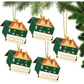 5 Pcs Dumpster Fire Christmas Metal Ornament Everything's Fine Ornament Emotional Support Employee Appreciation Gift Funny Christmas Ornaments Thank You Gifts for Team Coworker
