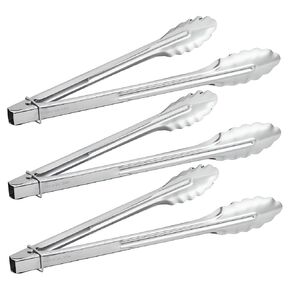 OCS Pro Series 3-Pack 12" Stainless Steel Tongs | All Purpose Kitchen Utensil Metal Tongs for Home and Commercial Kitchen, Cooking, Food, Serving, Ice, Salad, Grilling and More