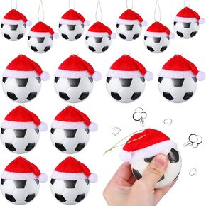 12 Pcs Christmas Sport Ball Ornaments for 2024 Christmas Tree Decoration 2.4" Soccer Basketball Football Baseball Ornaments with 12 Santa Hat for Holiday Xmas Home Decoration(Sport)