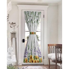 Sunflower Blackout Door Curtains for French, Glass,Front, Back, Patio Door, Thermal Insulated Rod Pocket Window Curtain Drapes With Tiebacks, Wildflowers Eucalyptus Lavender Spring Summer 25"x72"
