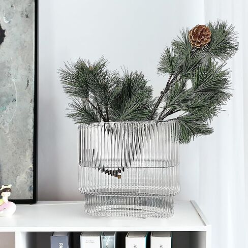 Ribbed Glass Vase, Clear Glass Vase, Short Flower Vase for Centerpieces, Fluted Glass Vase for Living Room, Dining Table, Entryway, Mantle, Shelf, Wedding, Office, 7.1 Inches in Saudi Arabia