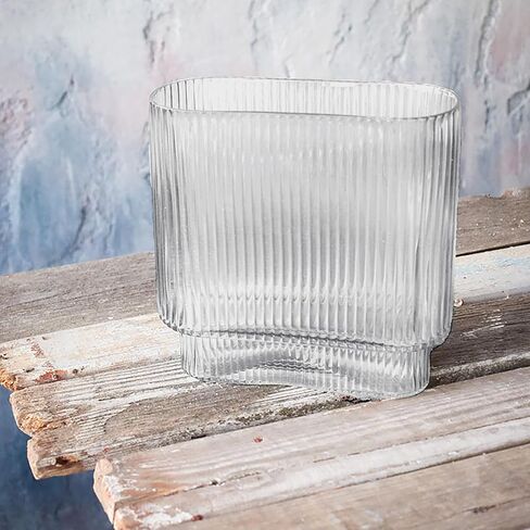 Ribbed Glass Vase, Clear Glass Vase, Short Flower Vase for Centerpieces, Fluted Glass Vase for Living Room, Dining Table, Entryway, Mantle, Shelf, Wedding, Office, 7.1 Inches in Saudi Arabia