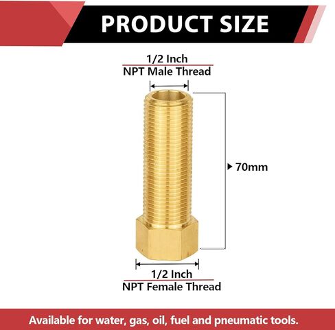 (عبوة من 2) أنبوب ذكر EFIELD 1/2 بوصة × 1/2 بوصة محول تركيب نحاسي تمديد أنبوب أنثى، طول 50 مم، موصل سداسي مع شريط إغلاق in Kuwait
